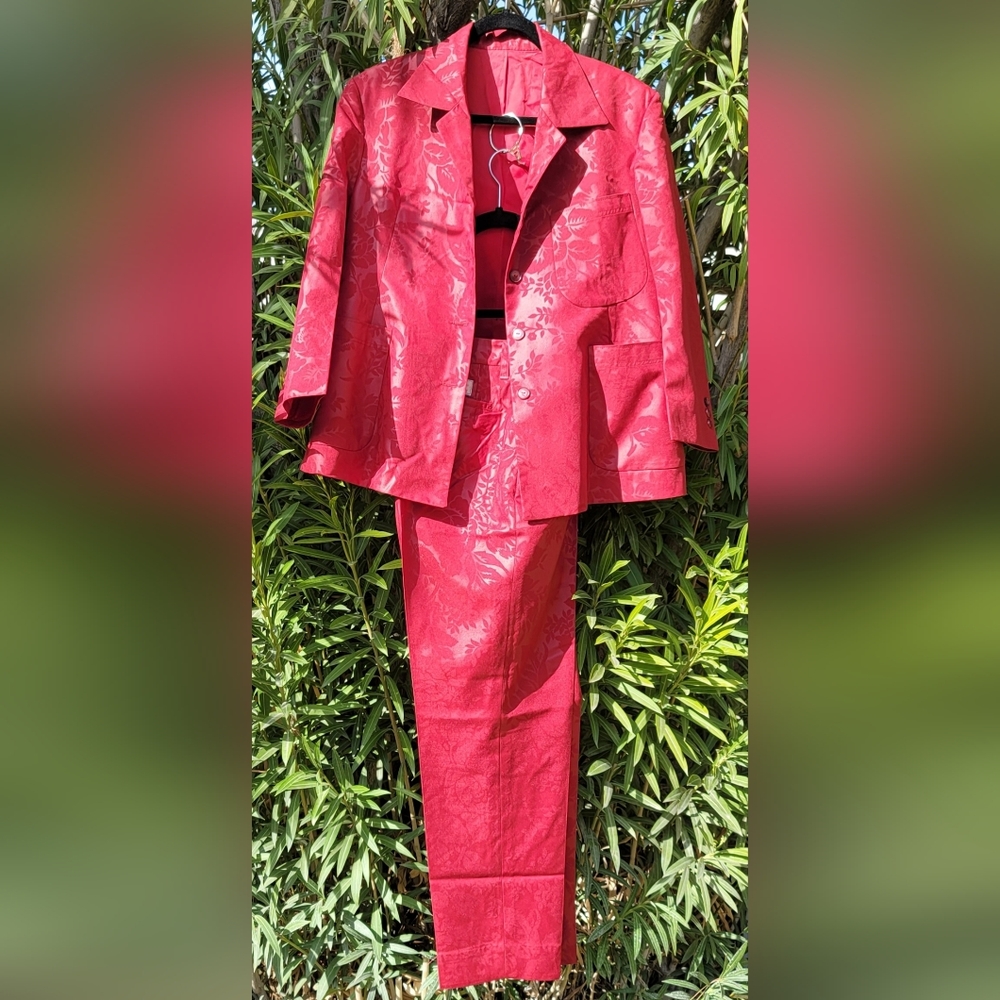 MUST SEE PHOTOS VINTAGE Custom tailored Brocade Pattern A line pants suit - Picture 2 of 16
